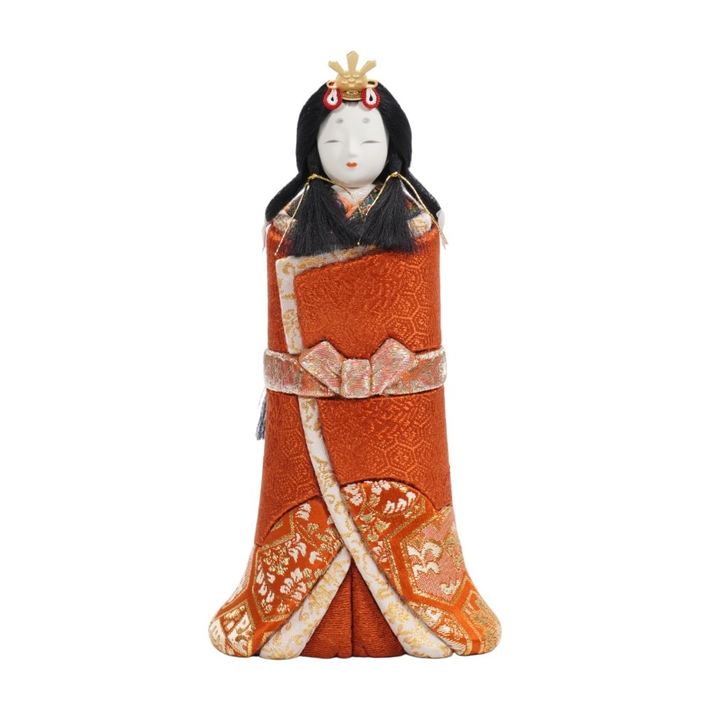 【木目込み雛人形】神雛 正絹(朱)  立雛 親王揃いガラスケース飾り | 木村一秀作