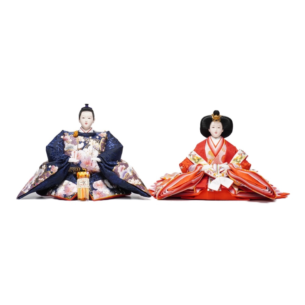 【雛人形】十番 梅刺繍(紺・赤) 五人揃い三段飾り | 平安豊久作