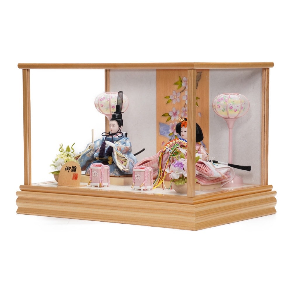 雛人形】小芥子 金襴 白木 親王揃いガラスケース飾り〈河雲作〉[243