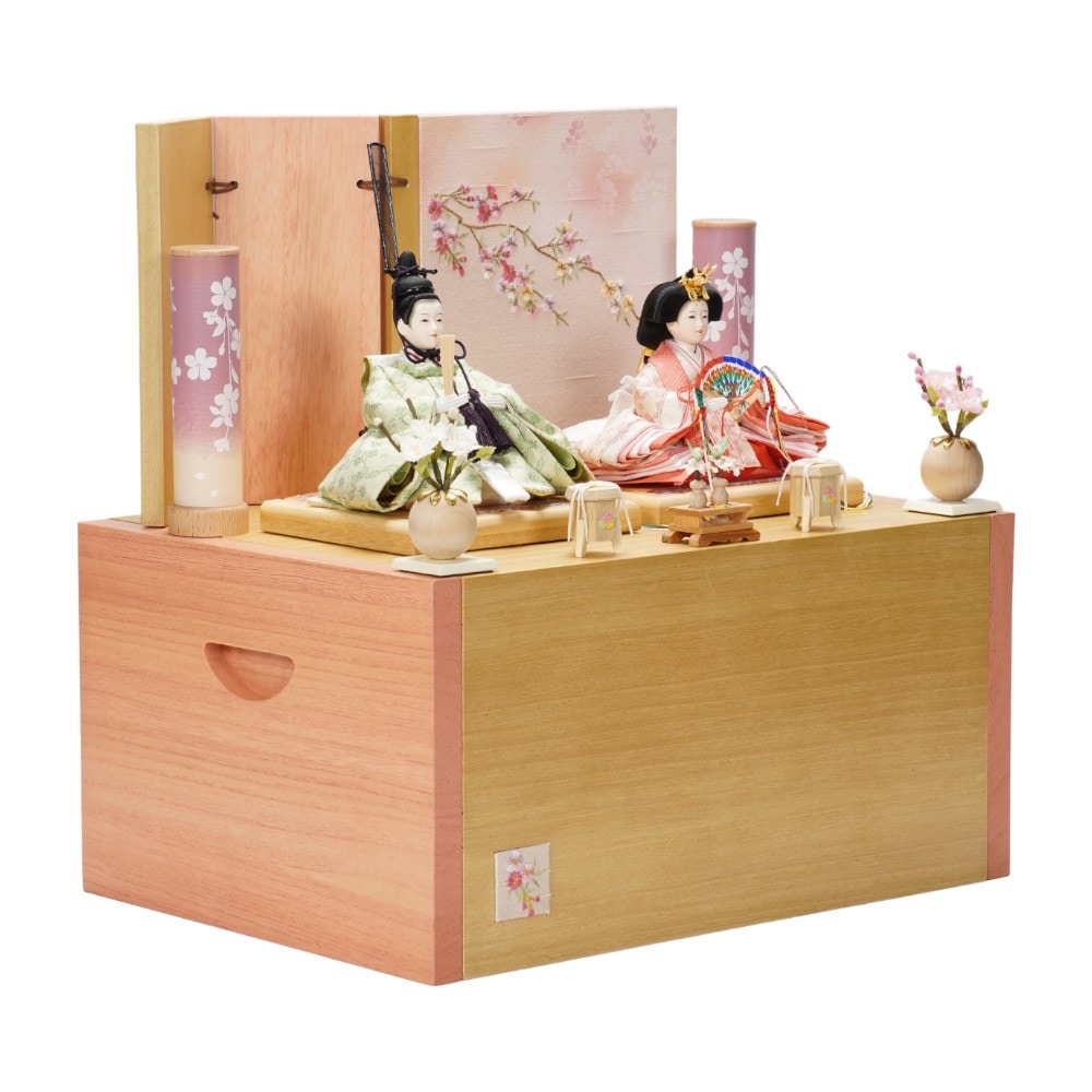 【雛人形】京十四番金襴 花菱(緑・ピンク) 親王揃い収納飾り | 恵翠作