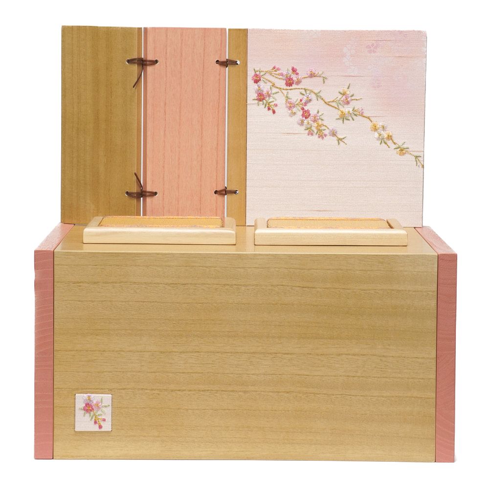【雛人形】京十四番金襴 花菱(緑・ピンク) 親王揃い収納飾り | 恵翠作