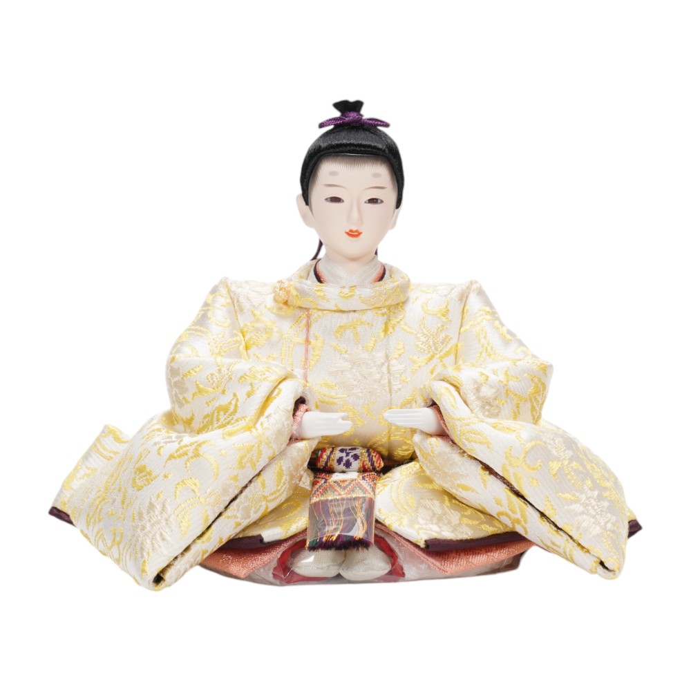 【雛人形】京十三番 高雄 牡丹唐草文様(黄×桃) 親王揃い収納飾り〈小出松寿作〉[253-073]