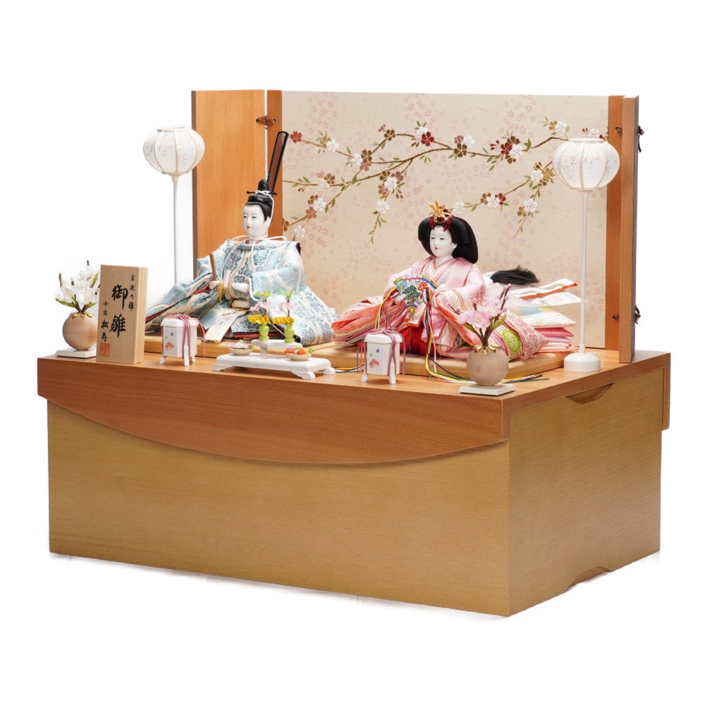 【雛人形】京十一番 高雄 雲立涌文様(浅葱) 親王揃い収納飾り | 小出松寿作
