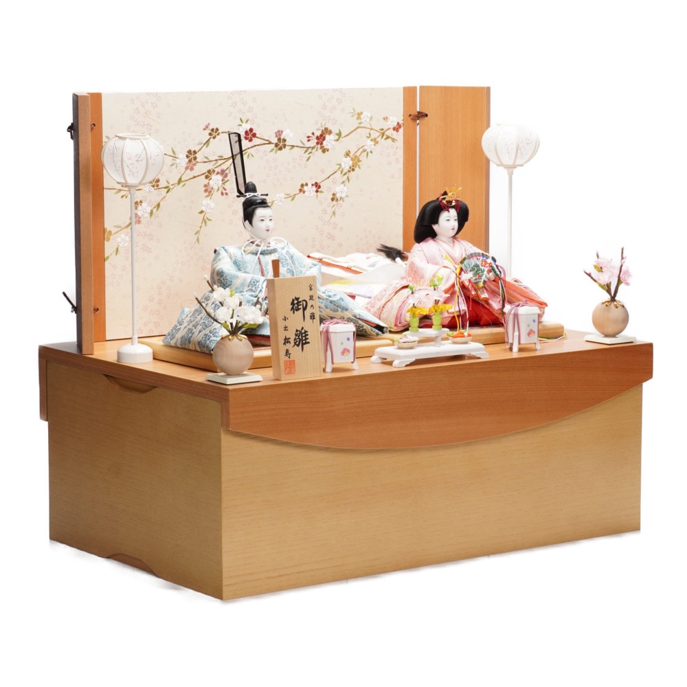 【雛人形】京十一番 高雄 雲立涌文様(浅葱) 親王揃い収納飾り | 小出松寿作