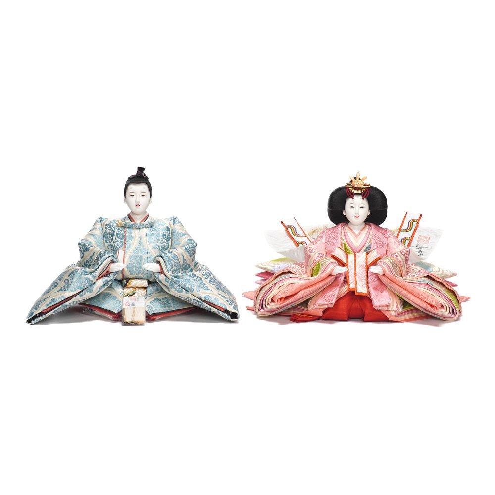【雛人形】京十一番 高雄 雲立涌文様(浅葱) 親王揃い収納飾り | 小出松寿作