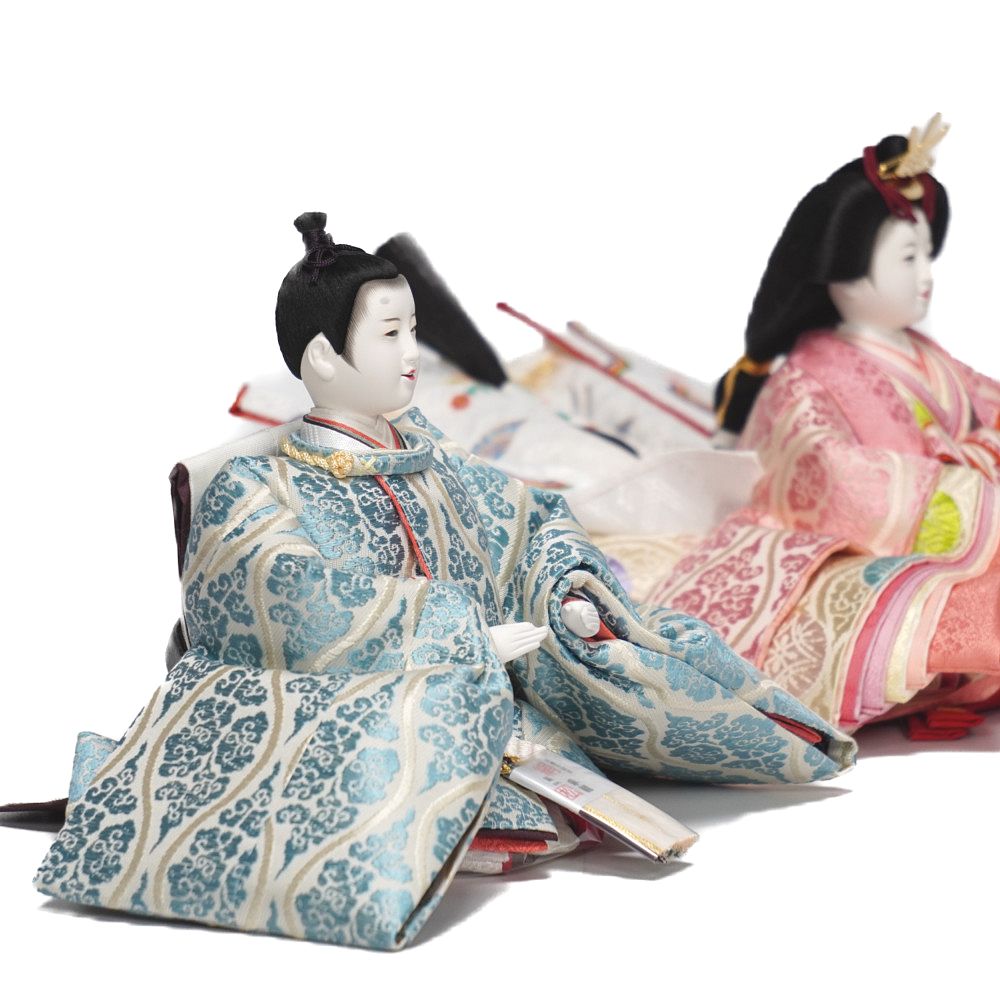 【雛人形】京十一番 高雄 雲立涌文様(浅葱) 親王揃い収納飾り | 小出松寿作