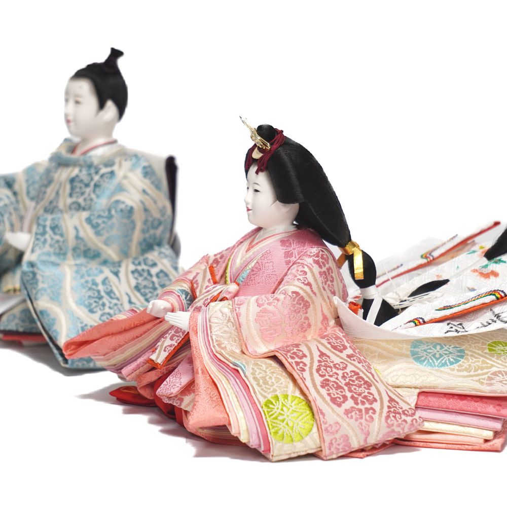【雛人形】京十一番 高雄 雲立涌文様(浅葱) 親王揃い収納飾り | 小出松寿作