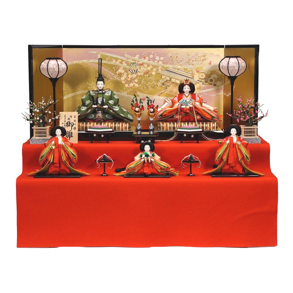 【雛人形】京十番 平安 小葵地松喰鶴丸文様 五人揃い二段飾り | 小出松寿作