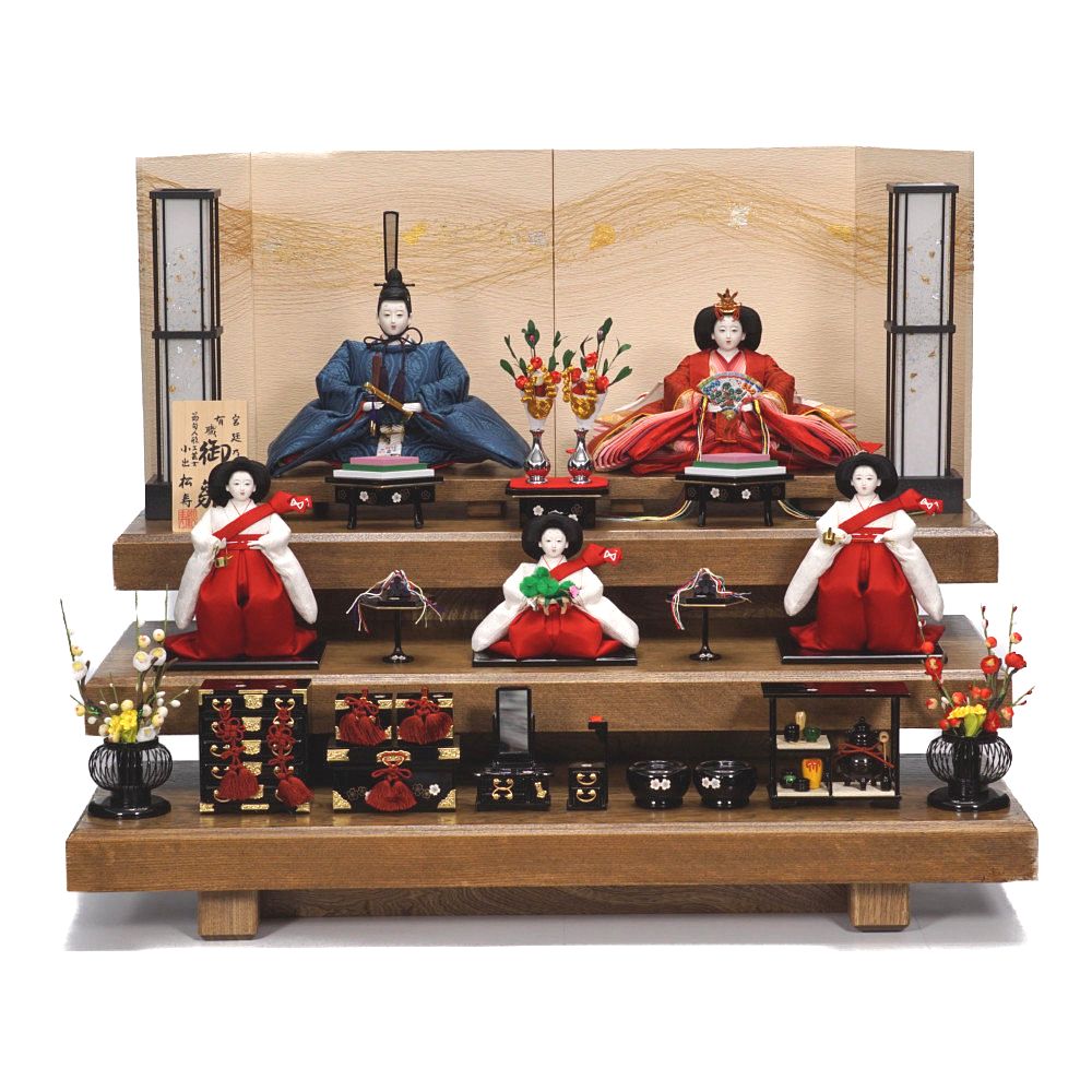 【雛人形】京十番 高雄 雲立涌文様 泥染め 五人揃い二段飾り | 小出松寿作