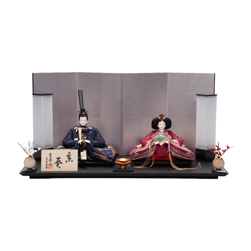 【雛人形】「京葵」 金駒刺繍(紺・赤) 桜 親王飾り〈柴田家千代作〉[253-080]