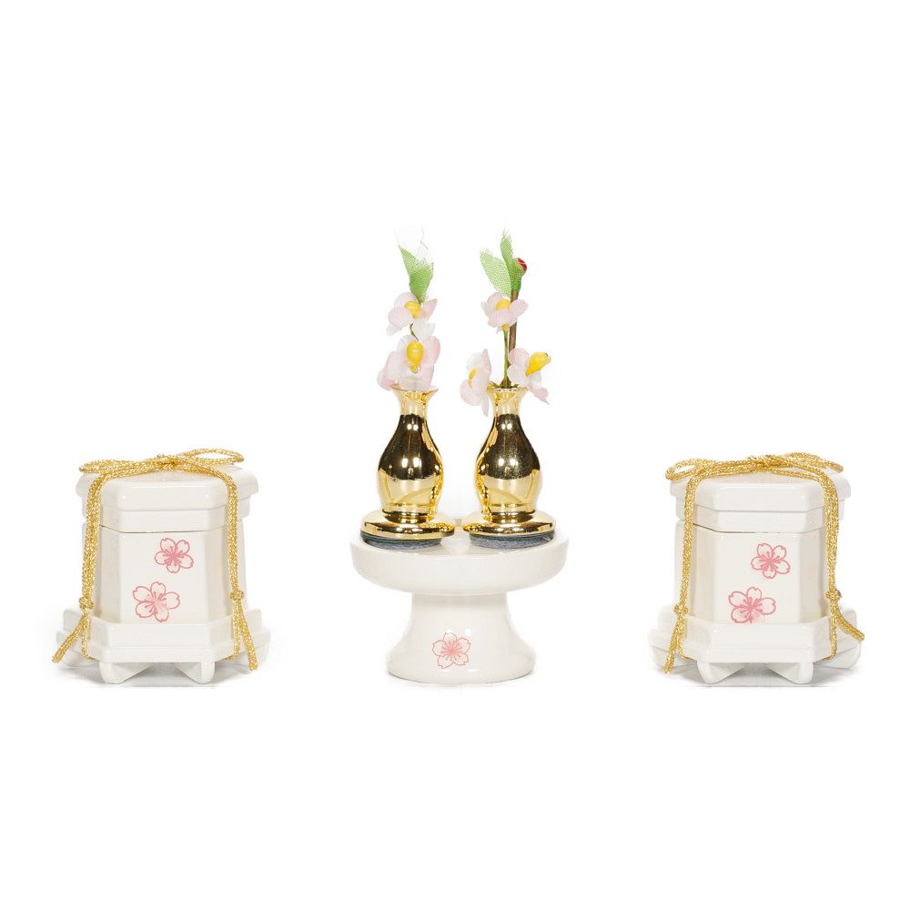 【雛人形】「葵」 桜ちらし刺繍(白・ピンク) 親王飾り〈柴田家千代作〉[253-092]