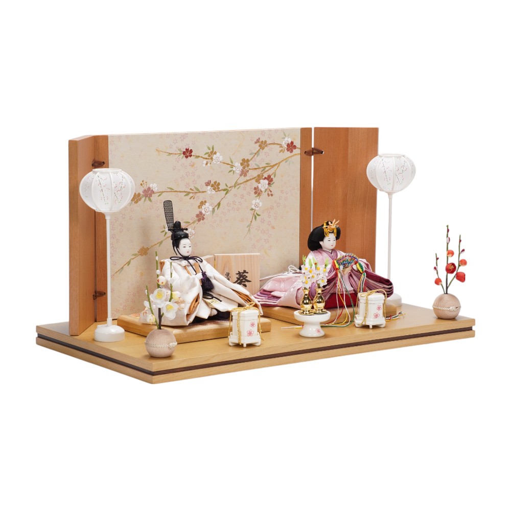 【雛人形】「葵」 桜ちらし刺繍(白・ピンク) 親王飾り〈柴田家千代作〉[253-092]