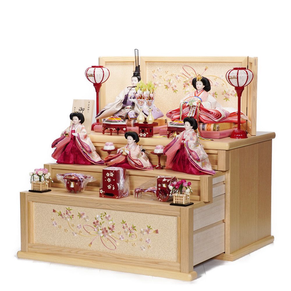 雛人形】小三五 たもナチュラル 五人揃い三段収納飾り〈雛聖作〉[243