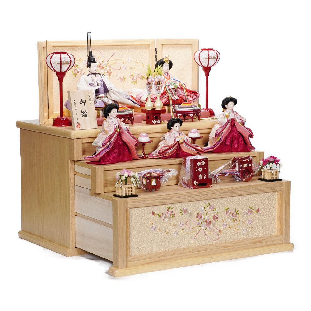 雛人形】小三五 たもナチュラル 五人揃い三段収納飾り | 雛聖作