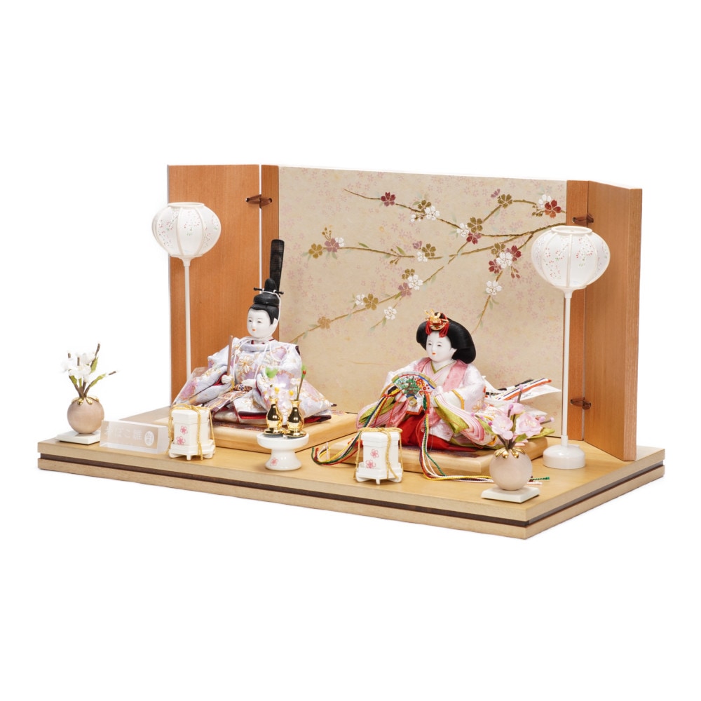 雛人形】三寸 おぼこ雛 京刺繍 雪輪に桜文様 親王揃い収納飾り | 小出