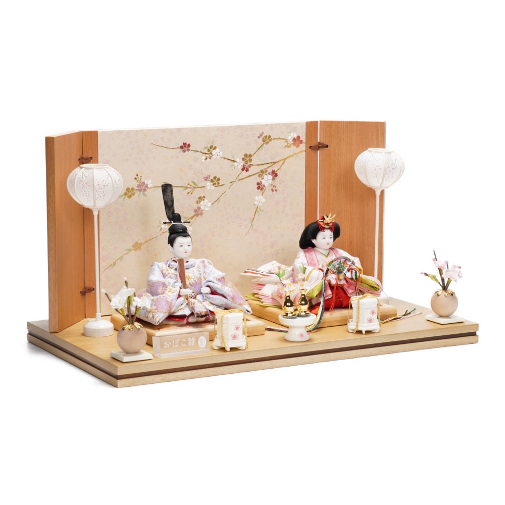 雛人形】三寸 おぼこ雛 京刺繍 雪輪に桜文様 親王揃い収納飾り | 小出