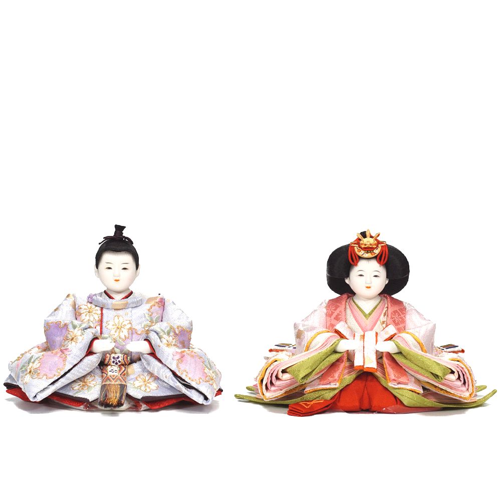 【雛人形】三寸 おぼこ雛 京刺繍 雪輪に桜文様 親王揃い収納飾り | 小出松寿作