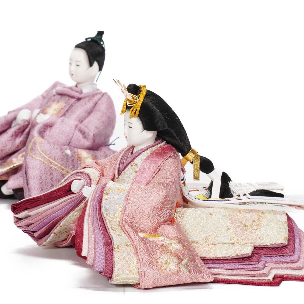 【雛人形】「葵」 麻の葉に流水桜刺繍(紫) 親王揃い収納飾り〈柴田家千代作〉[243-011]