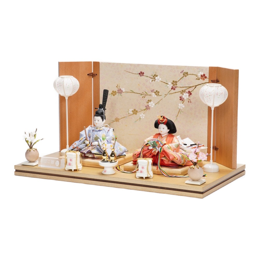 【雛人形】三寸 おぼこ雛 檜垣に花の丸文様 親王飾り〈小出松寿作〉[243-153]