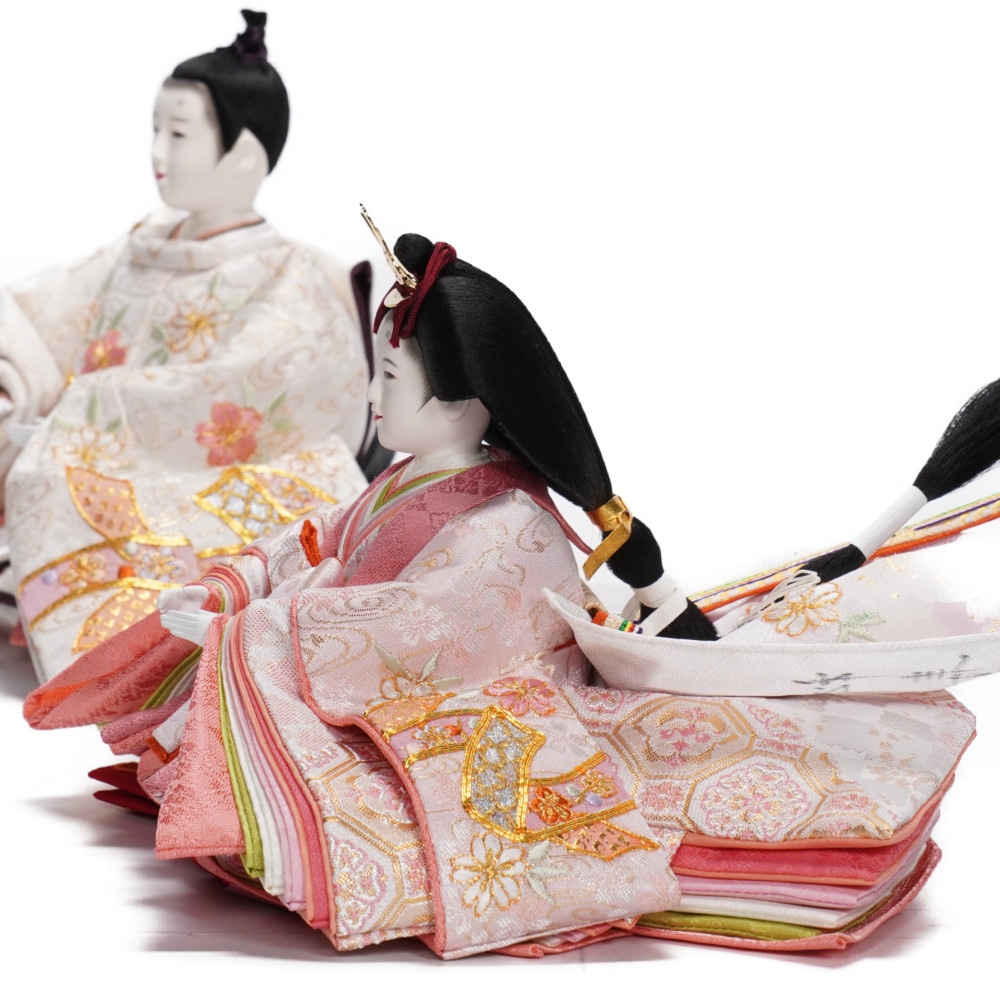 【雛人形】京十一番 金彩京刺繍(上) 束ね熨斗に桜文様 親王飾り | 小出松寿作