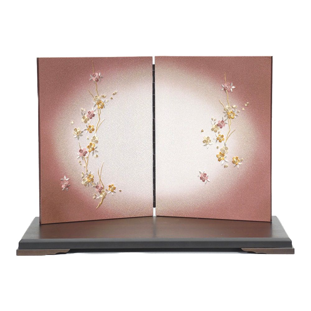 【雛人形】小三五 市松桜刺繍(ベージュ) 親王飾り | 平安豊久作