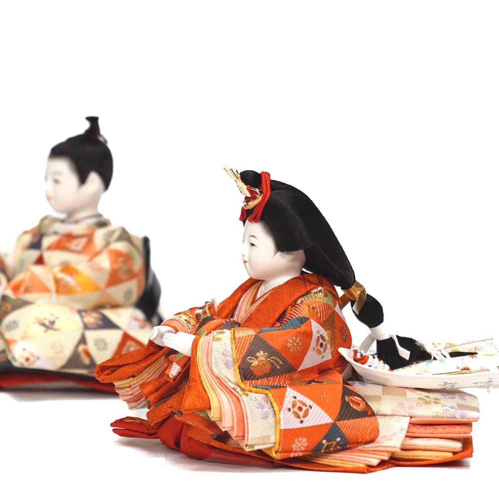 雛人形】三寸 おぼこ雛 宝尽くし文様 親王飾り〈小出松寿作〉[243-154