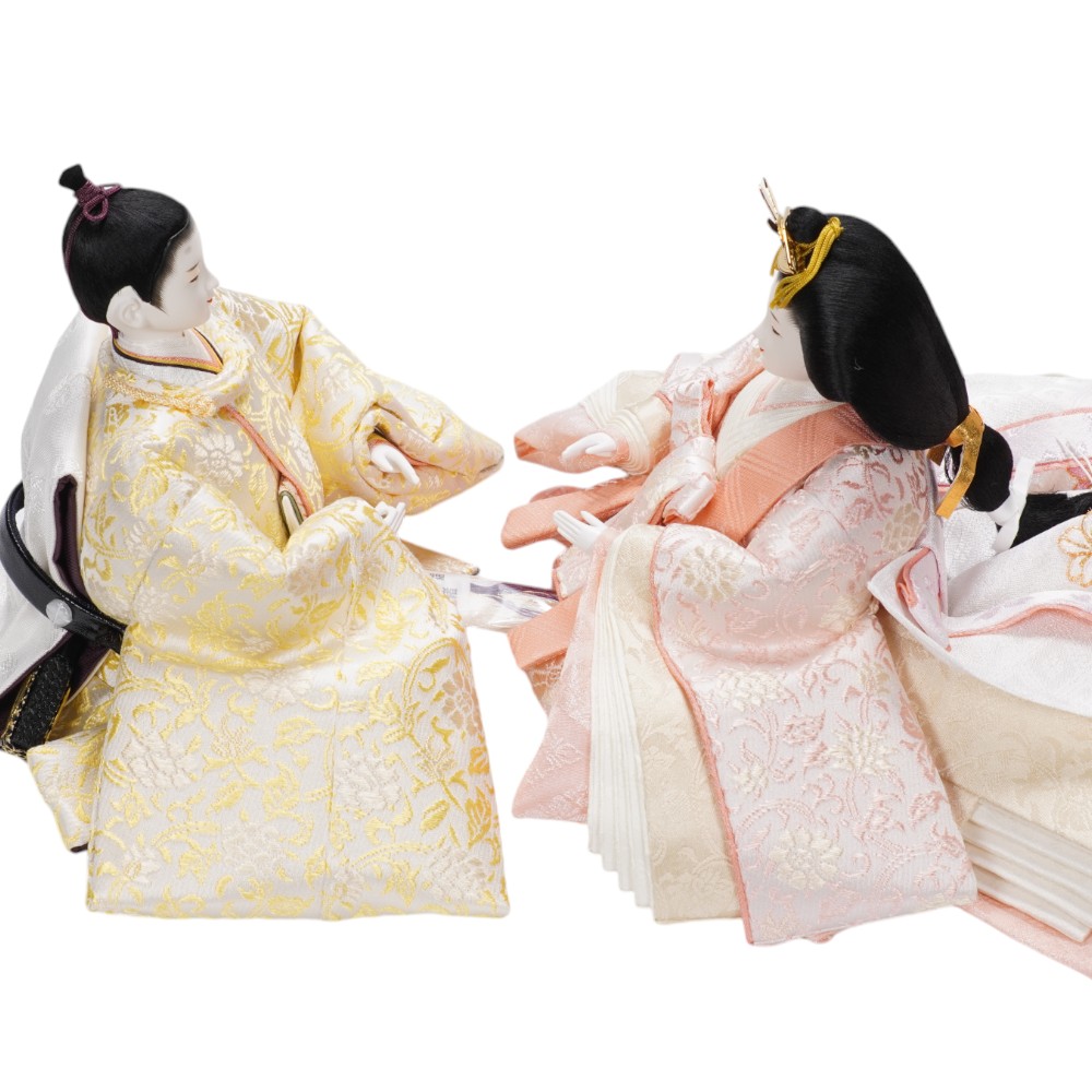 【雛人形】京十一番 高雄 牡丹唐草文様(黄×桃) 親王飾り | 小出松寿作