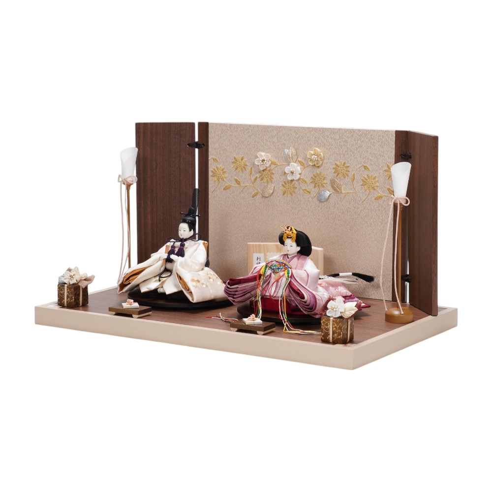 雛人形】「葵」 桜ちらし刺繍(白・ピンク) 親王飾り〈柴田家千代作