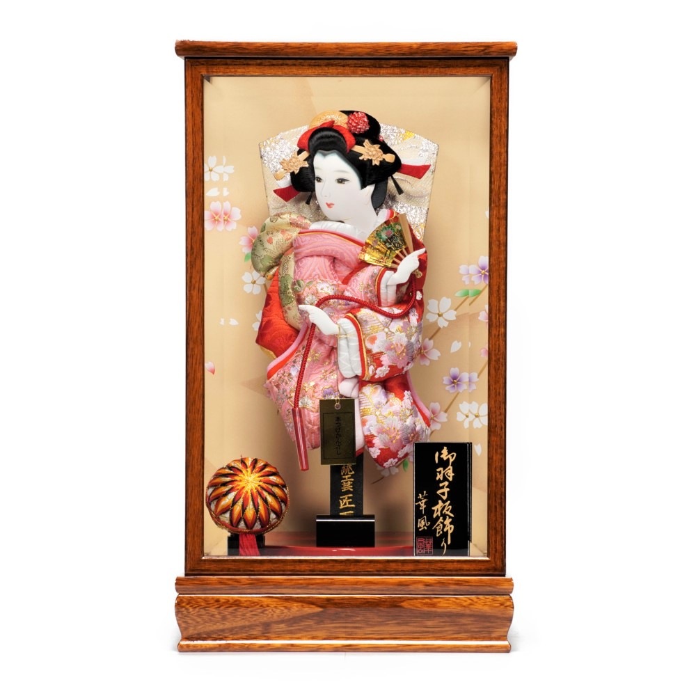 【羽子板】10号 振袖 金彩桜吹雪(ピンク)×刺繍桜(赤)〈匠一好作〉[222-018]