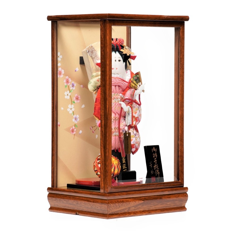 【羽子板】10号 振袖 金彩桜吹雪(ピンク)×刺繍桜(赤)〈匠一好作〉[222-018]