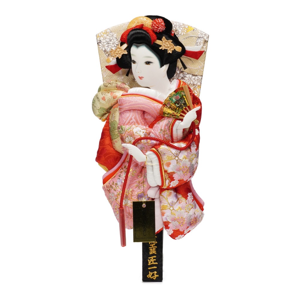 【羽子板】10号 振袖 金彩桜吹雪(ピンク)×刺繍桜(赤)〈匠一好作〉[222-018]