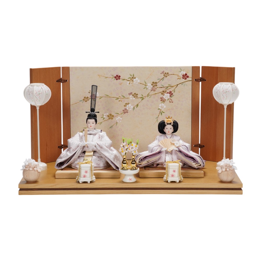 【雛人形】柳 正絹  菊に雪輪文様(薄桃色) 親王飾り | 平安道翠作