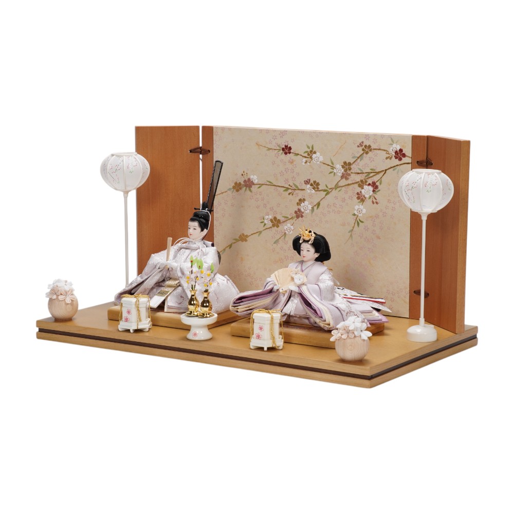 【雛人形】柳 正絹  菊に雪輪文様(薄桃色) 親王飾り | 平安道翠作