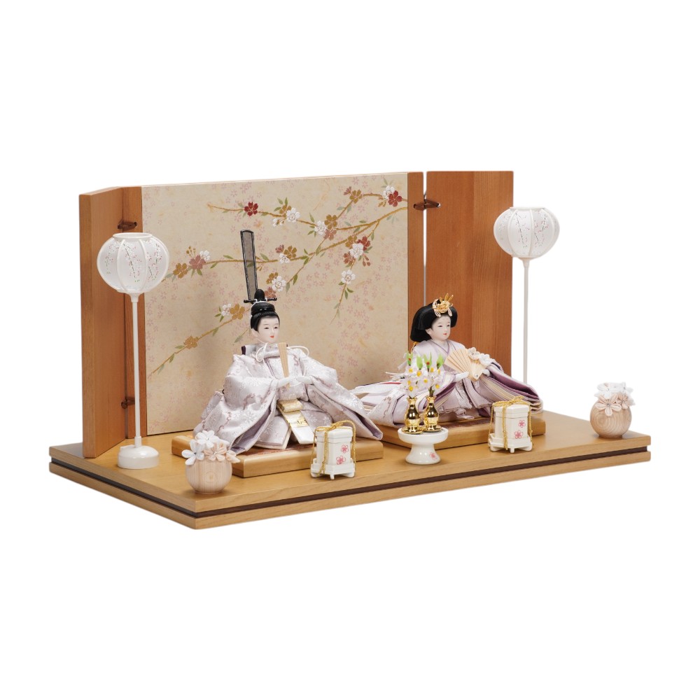 【雛人形】柳 正絹  菊に雪輪文様(薄桃色) 親王飾り | 平安道翠作