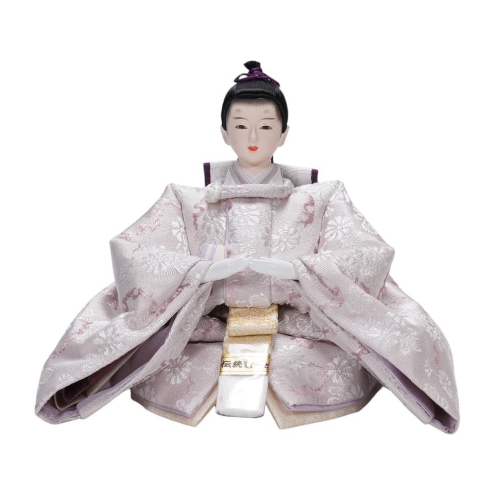 【雛人形】柳 正絹  菊に雪輪文様(薄桃色) 親王飾り | 平安道翠作