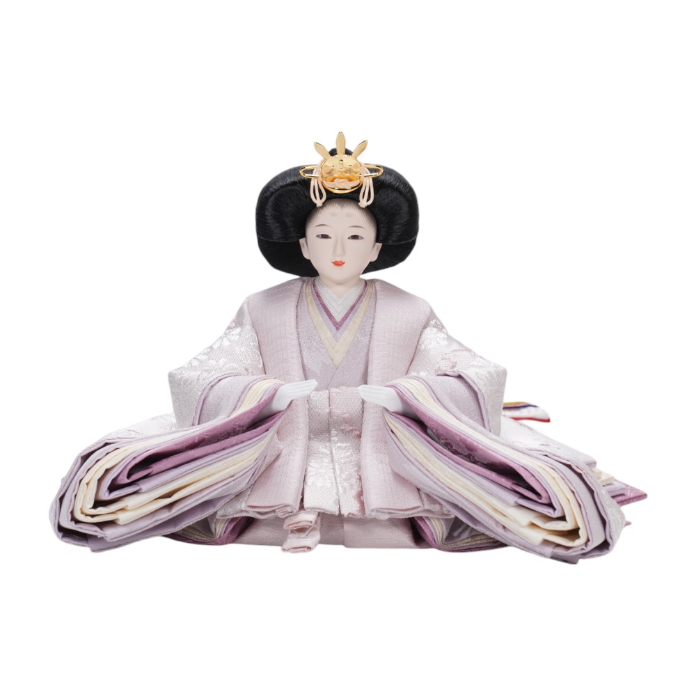 【雛人形】柳 正絹  菊に雪輪文様(薄桃色) 親王飾り | 平安道翠作