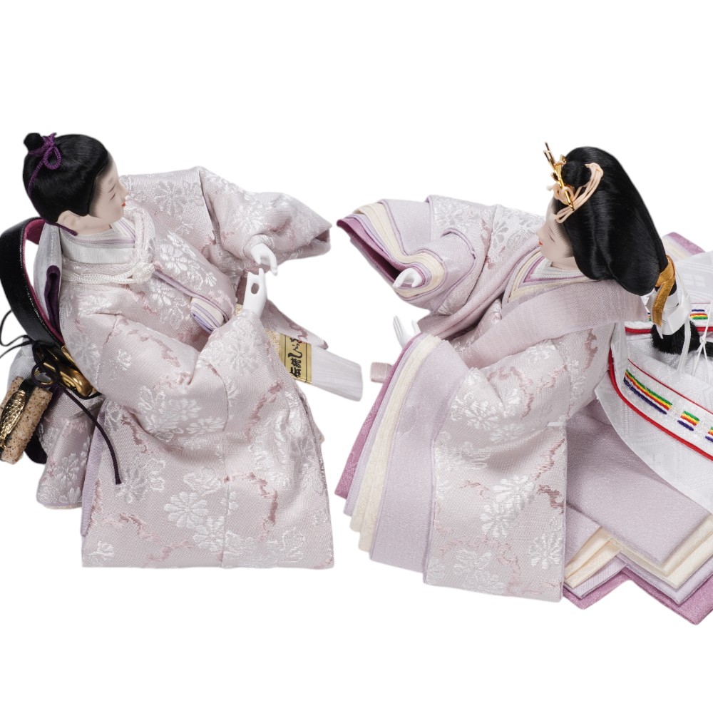 【雛人形】柳 正絹  菊に雪輪文様(薄桃色) 親王飾り | 平安道翠作