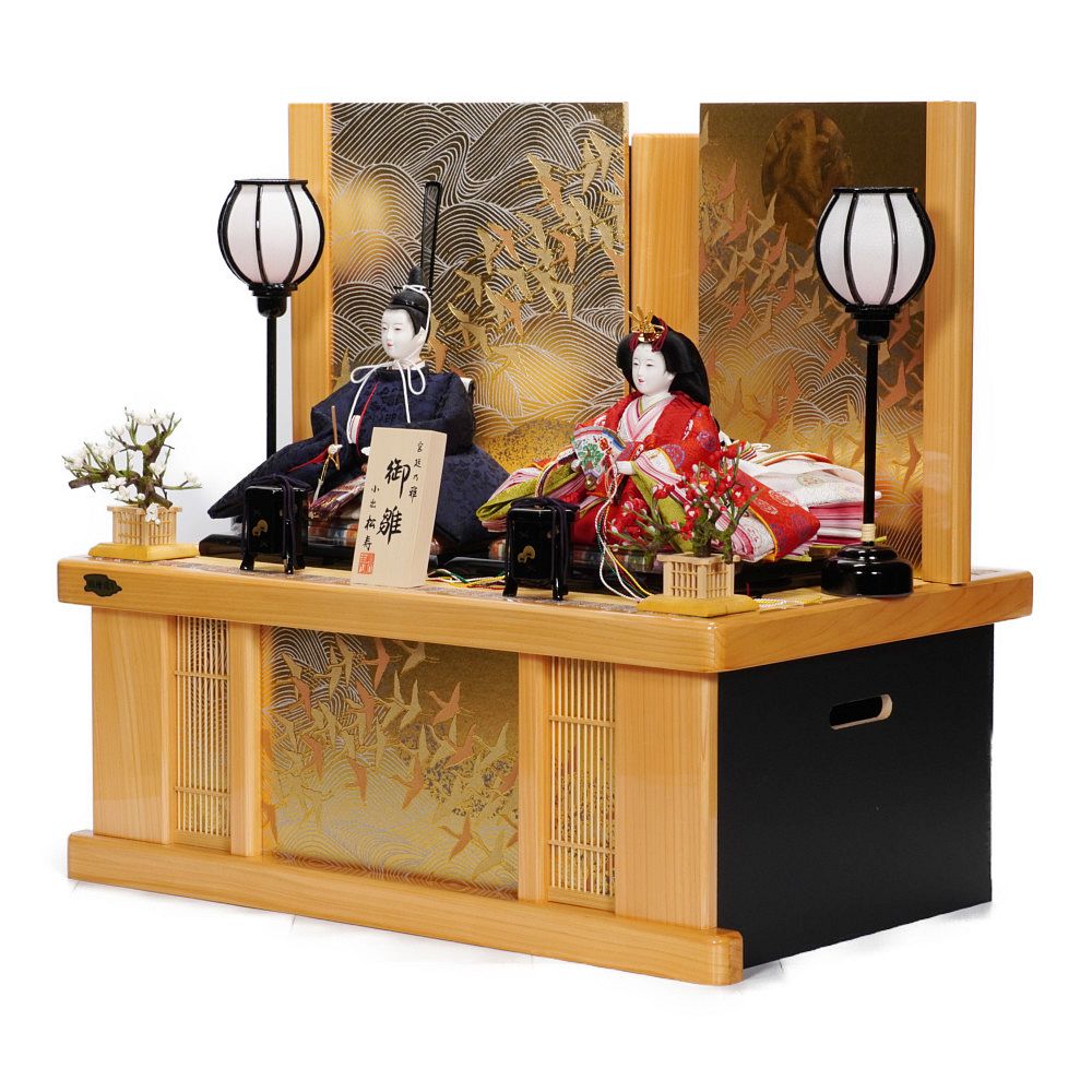 【雛人形】京十一番 平安 雲鶴文様(紺) 親王揃い収納飾り | 小出松寿作