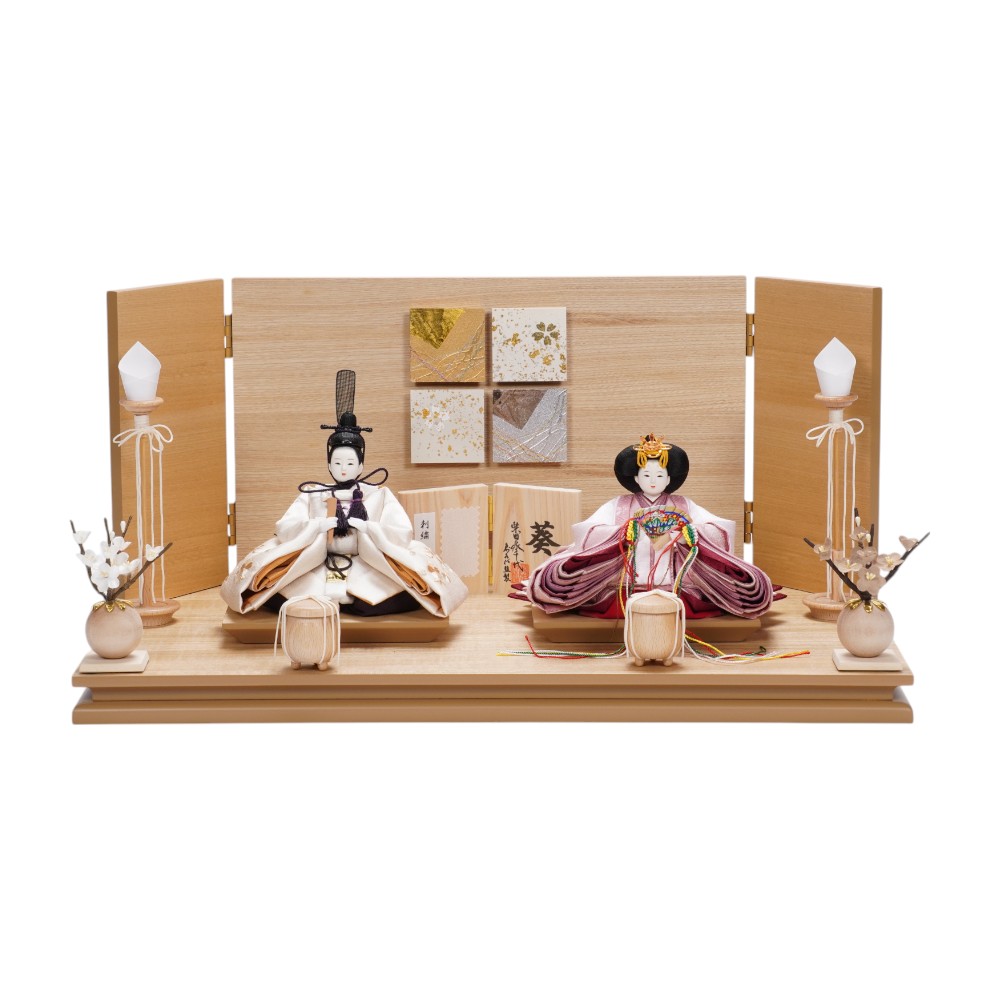 【雛人形】「葵」 桜ちらし刺繍(白・ピンク) 親王飾り〈柴田家千代作〉[253-100]