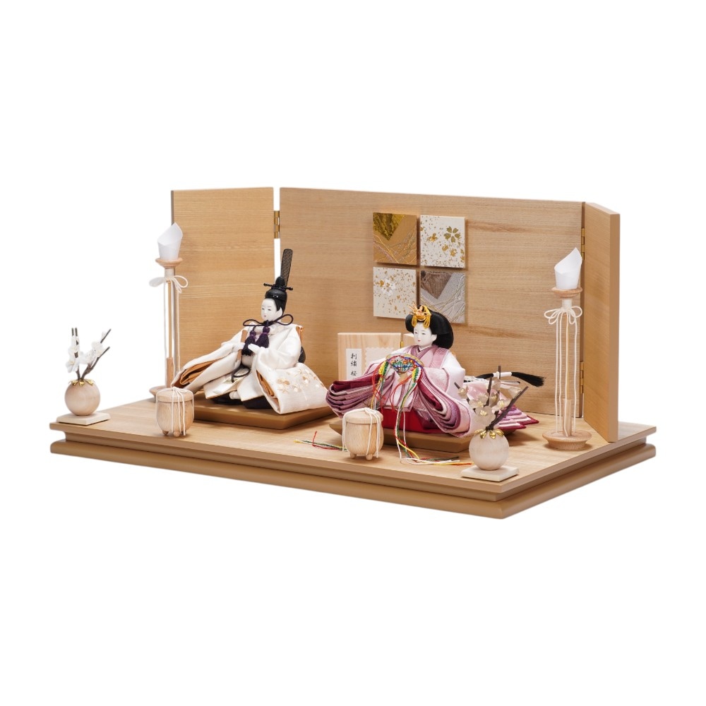 雛人形】「葵」 桜ちらし刺繍(白・ピンク) 親王飾り | 柴田家千代作