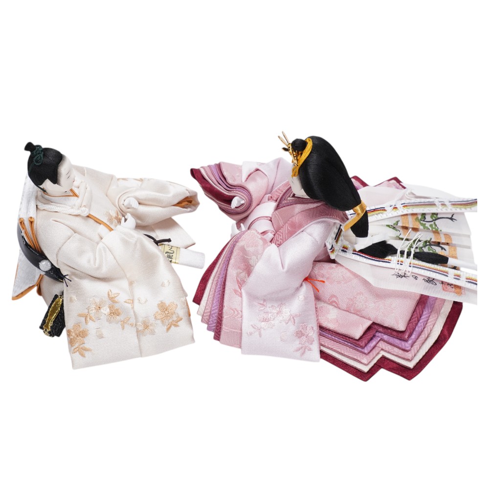 雛人形】「葵」 桜ちらし刺繍(白・ピンク) 親王飾り | 柴田家千代作