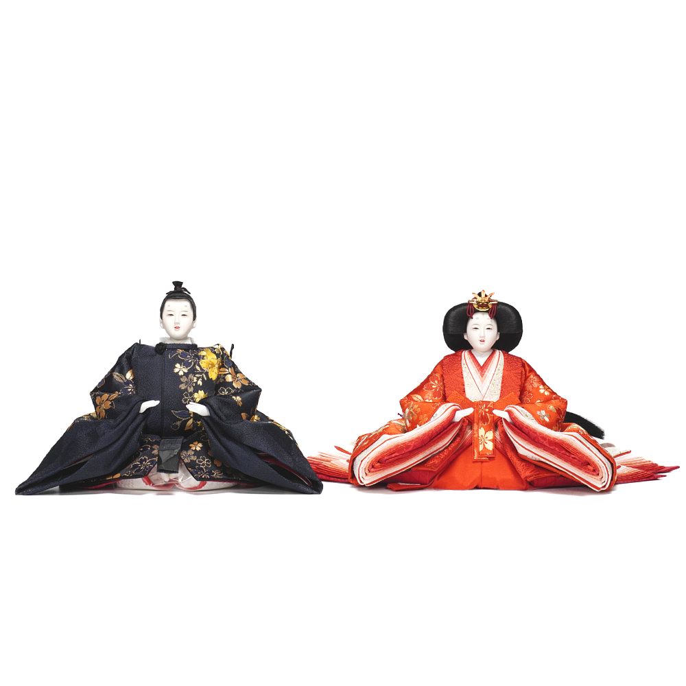 【雛人形】京十番 刺繍 桜ちらし(紺・朱) 親王飾り | 田村芙紗彦作