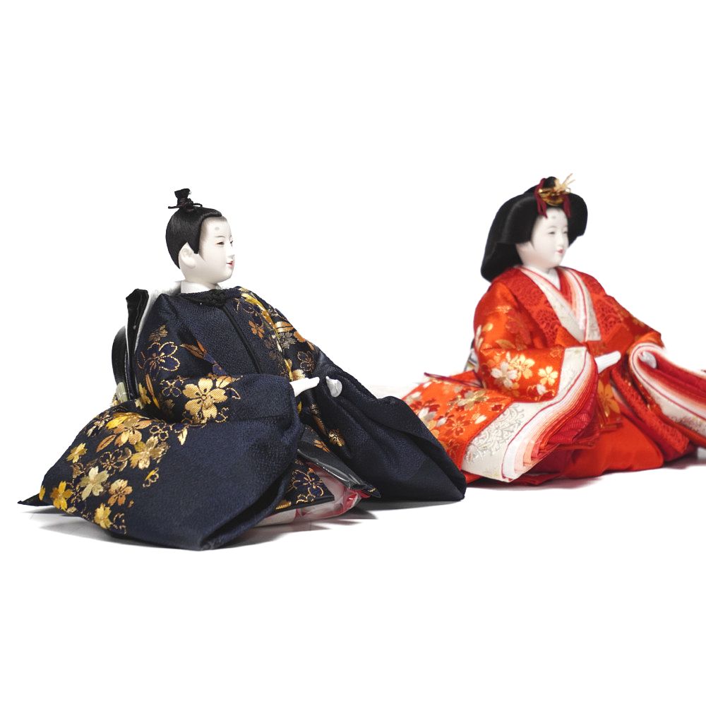 【雛人形】京十番 刺繍 桜ちらし(紺・朱) 親王飾り | 田村芙紗彦作