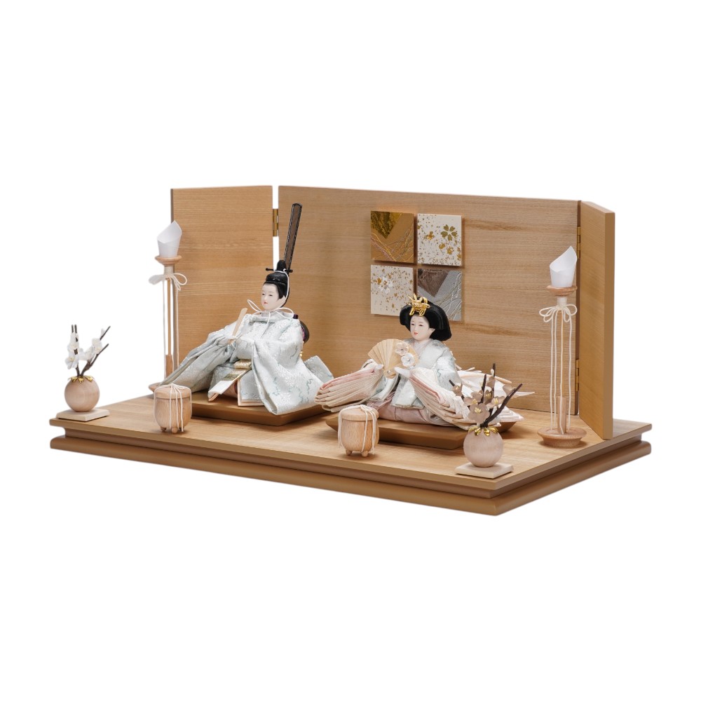 【雛人形】柳 正絹  菊に雪輪文様(薄水色) 親王飾り | 平安道翠作