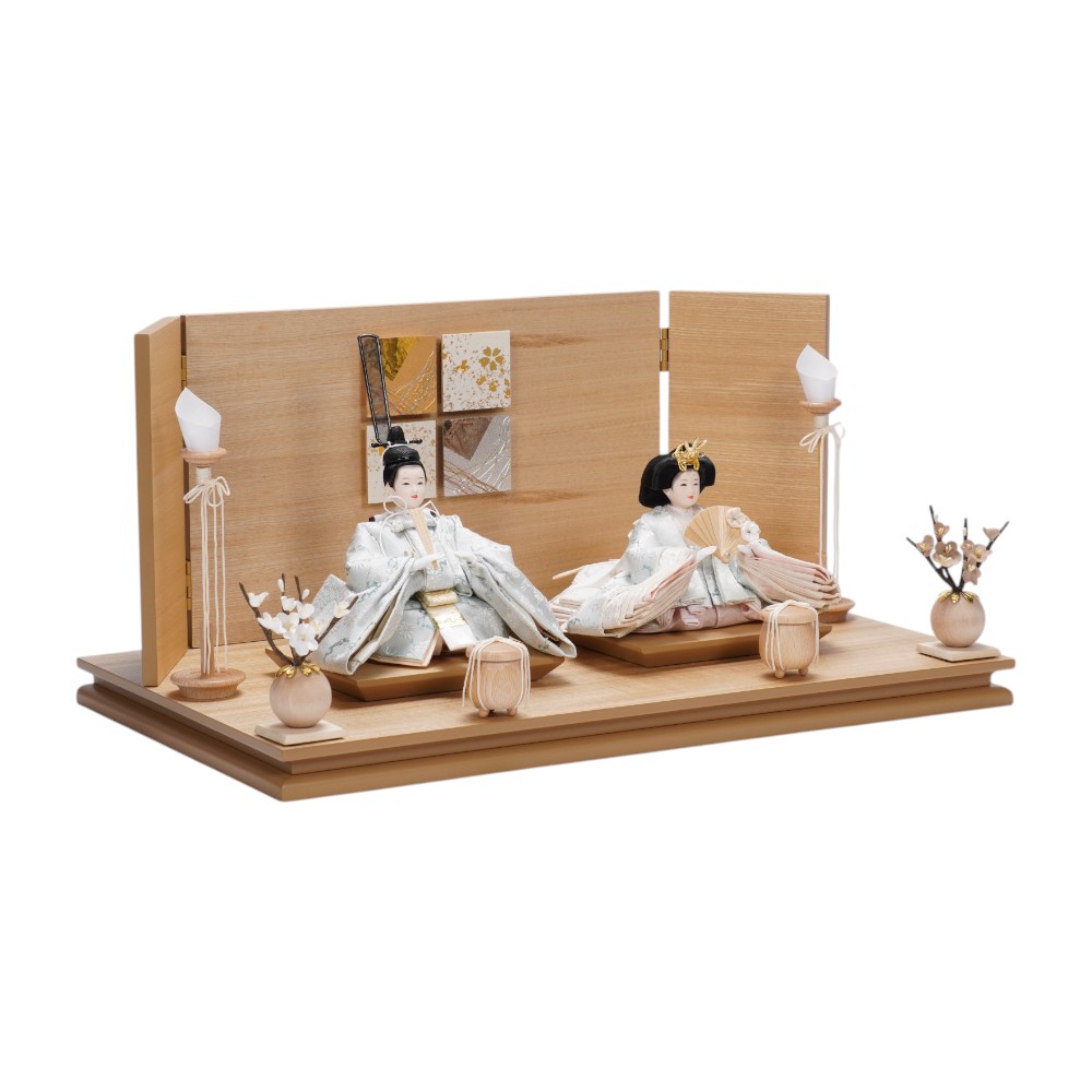 【雛人形】柳 正絹  菊に雪輪文様(薄水色) 親王飾り | 平安道翠作