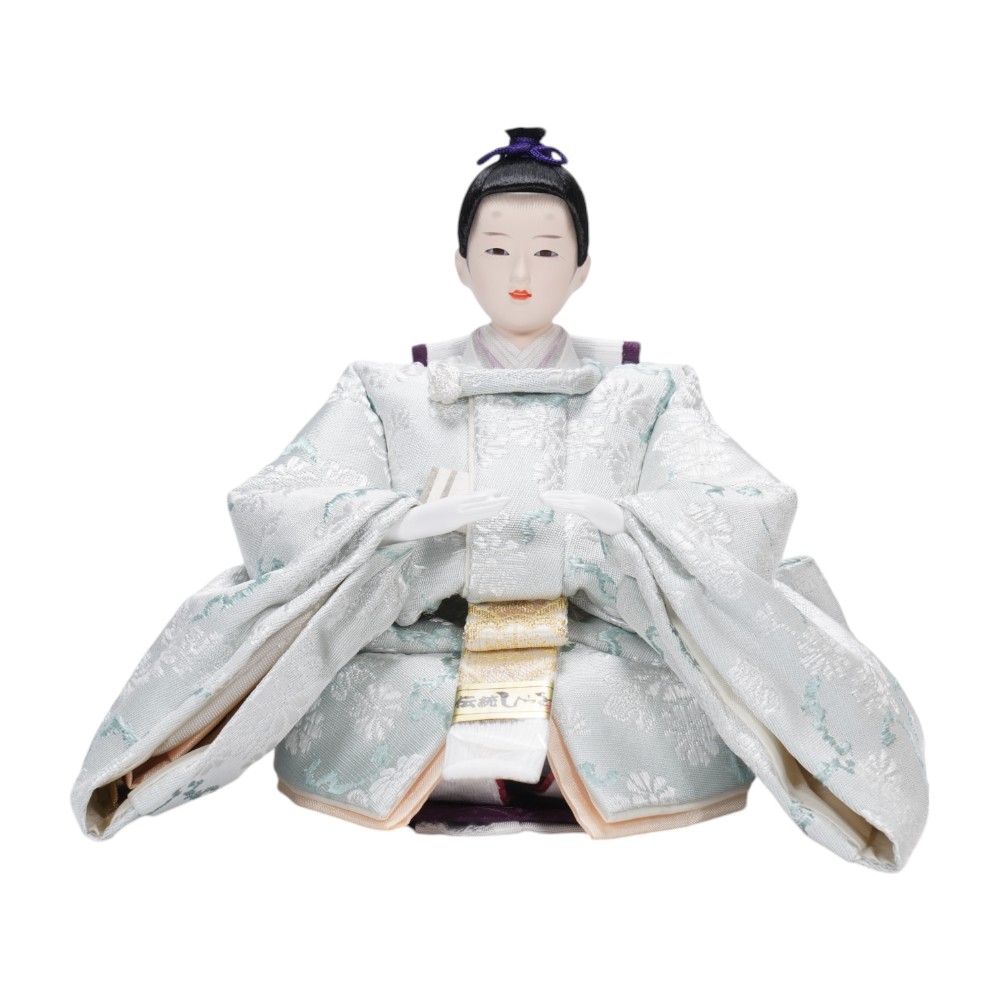 【雛人形】柳 正絹  菊に雪輪文様(薄水色) 親王飾り | 平安道翠作