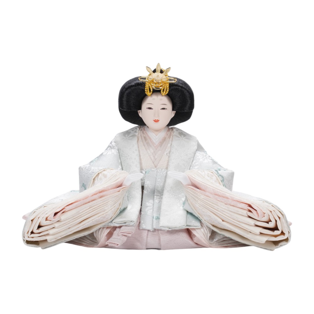 【雛人形】柳 正絹  菊に雪輪文様(薄水色) 親王飾り | 平安道翠作
