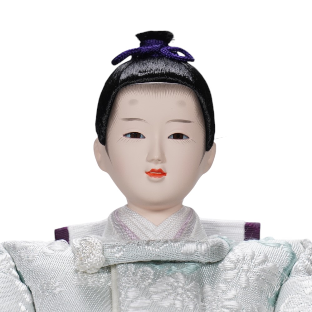 【雛人形】柳 正絹  菊に雪輪文様(薄水色) 親王飾り | 平安道翠作