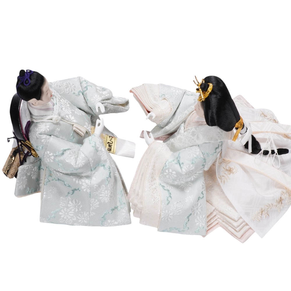 【雛人形】柳 正絹  菊に雪輪文様(薄水色) 親王飾り | 平安道翠作
