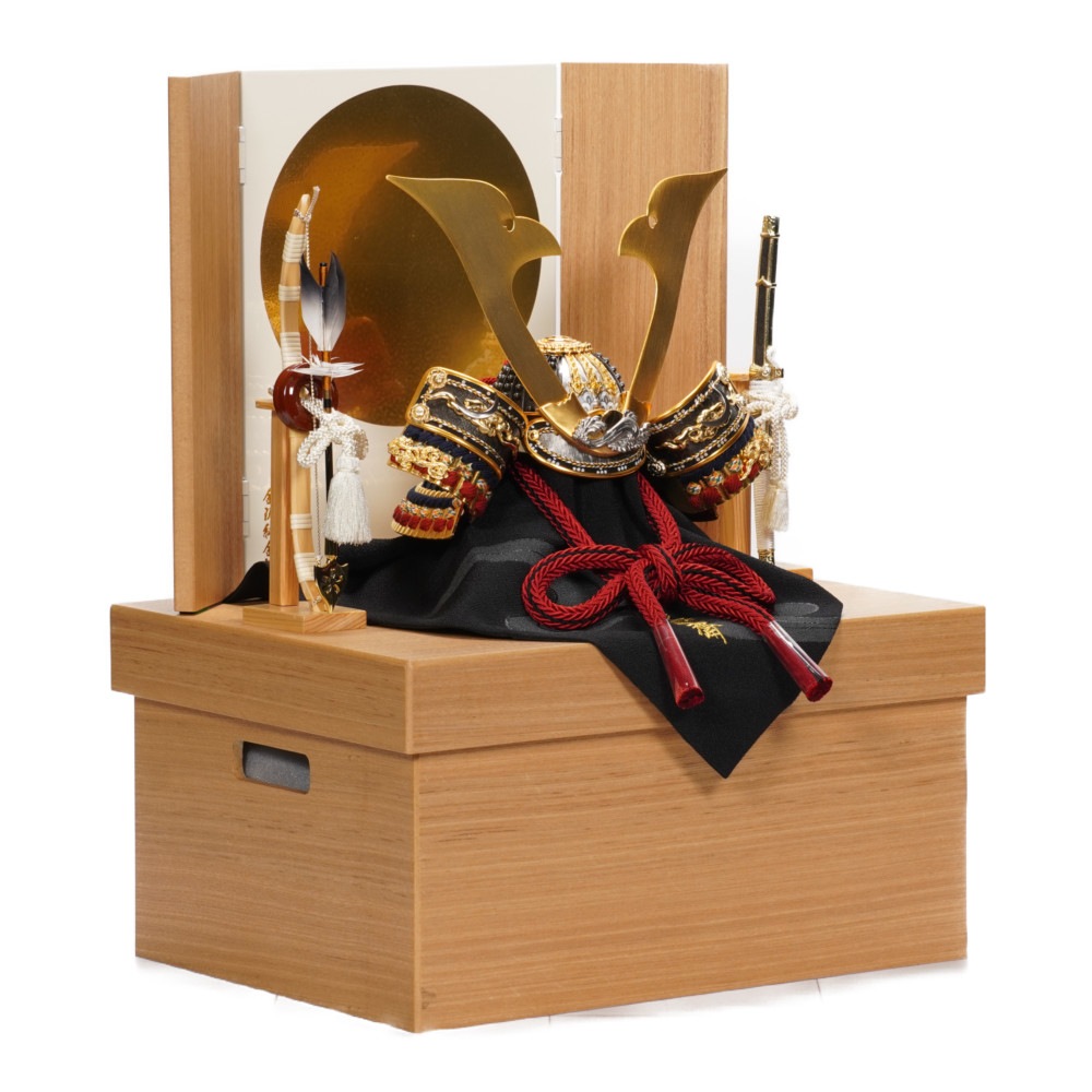 五月人形 平安水宝作 11号 兜収納台 SG型 金具ブロンズ兜 桐三枚袖落